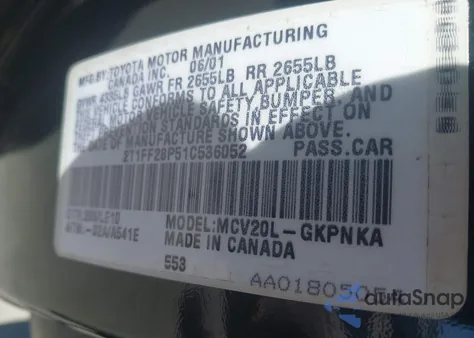 2001 Toyota Camry Solara Sle V6 из США, поврежденный, VIN 2T1FF28P51C536052